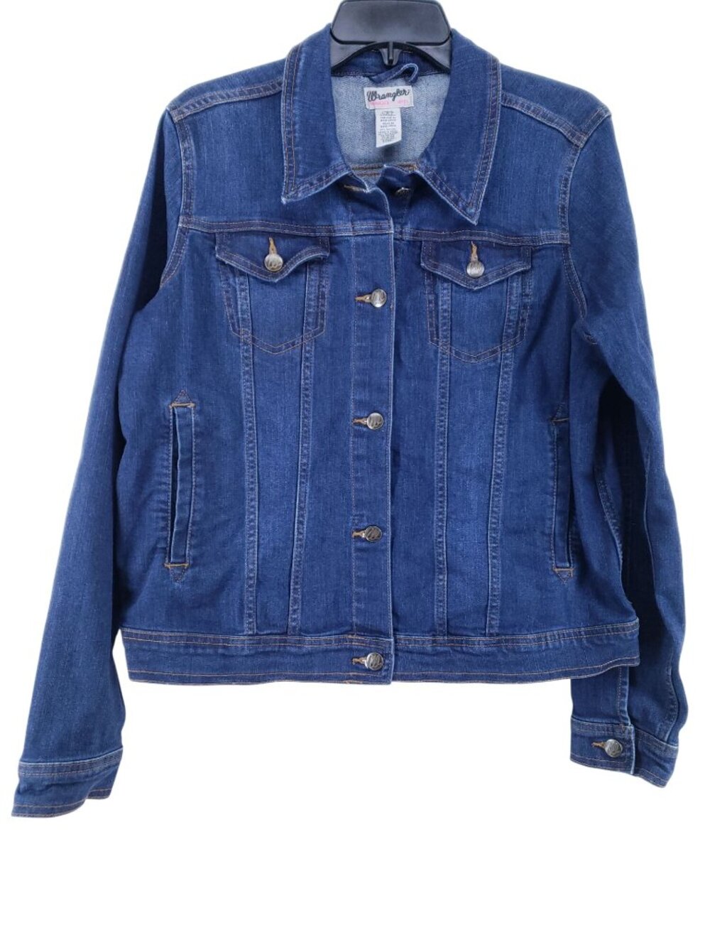 Wrangler Denim Trucker Jacket Womens Size L Long Sleeve Loose Fit Casual Solid B